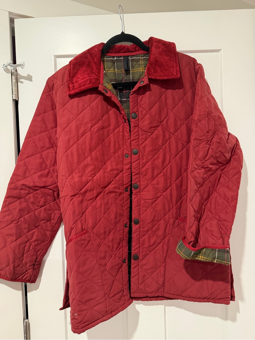 Barbour Quilted Red Lightweight Jacket with Corduroy Collar
